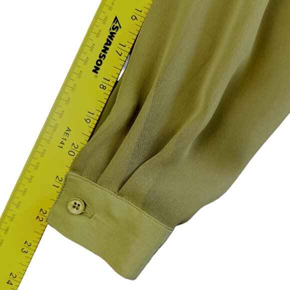 VTG Sheer Olive GREEN Benjamin A. Sheer Sleeve & Lower Panel Button Shirt  W M/L - Picture 6 of 6